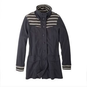 Prana Rowen Gray Woven Striped Button Front Fleece Longline Trench Jacket